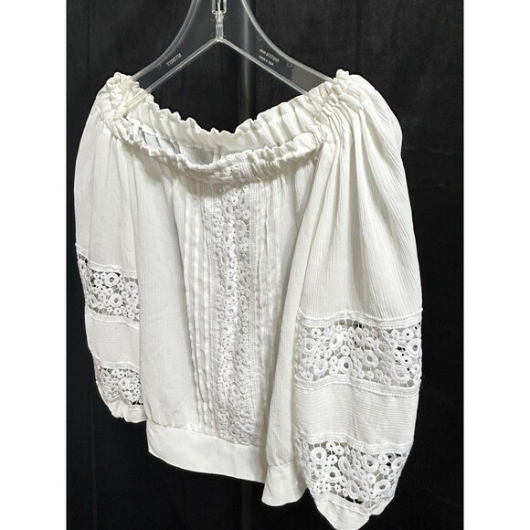 New York & Co Womens M White Embroidered Peasant Top - Picture 6 of 10